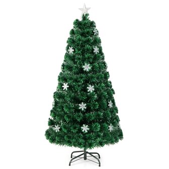 Kerstboom groen - 150 cm - LED - Kunstkerstboom met Glasvezel Kleurwisselaar - en LED Sneeuwvlokken