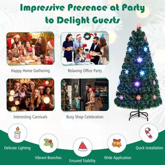 Kerstboom groen - 150 cm - LED - Kunstkerstboom met Glasvezel Kleurwisselaar - en LED Sneeuwvlokken