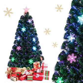 Kerstboom groen - 120 cm - LED - Kunstkerstboom met Glasvezel Kleurwisselaar - en LED Sneeuwvlokken