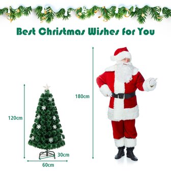 Kerstboom groen - 120 cm - LED - Kunstkerstboom met Glasvezel Kleurwisselaar - en LED Sneeuwvlokken