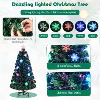 Kerstboom groen - 120 cm - LED - Kunstkerstboom met Glasvezel Kleurwisselaar - en LED Sneeuwvlokken