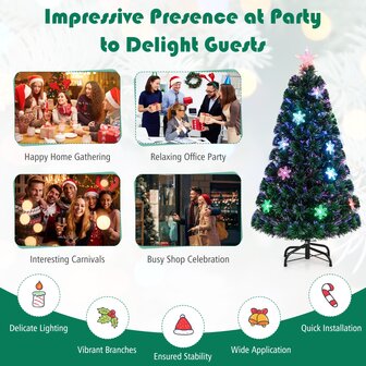 Kerstboom groen - 120 cm - LED - Kunstkerstboom met Glasvezel Kleurwisselaar - en LED Sneeuwvlokken