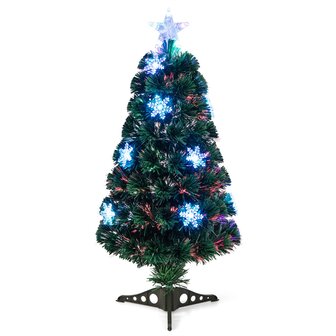 Kerstboom groen - 90 cm - LED - Kunstkerstboom met Glasvezel Kleurwisselaar - en LED Sneeuwvlokken