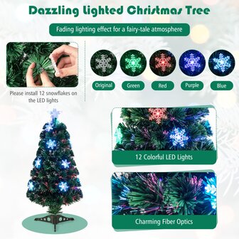 Kerstboom groen - 90 cm - LED - Kunstkerstboom met Glasvezel Kleurwisselaar - en LED Sneeuwvlokken