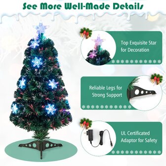Kerstboom groen - 90 cm - LED - Kunstkerstboom met Glasvezel Kleurwisselaar - en LED Sneeuwvlokken