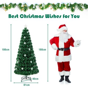 Kerstboom groen - 180cm - LED - Kunstkerstboom met Glasvezel Kleurwisselaar - en LED Sneeuwvlokken