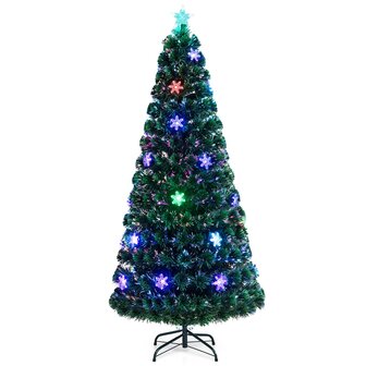 Kerstboom groen - 180cm - LED - Kunstkerstboom met Glasvezel Kleurwisselaar - en LED Sneeuwvlokken