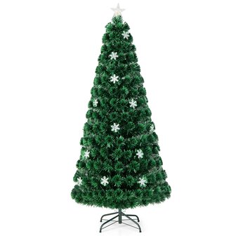 Kerstboom groen - 180cm - LED - Kunstkerstboom met Glasvezel Kleurwisselaar - en LED Sneeuwvlokken