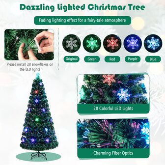 Kerstboom groen - 180cm - LED - Kunstkerstboom met Glasvezel Kleurwisselaar - en LED Sneeuwvlokken