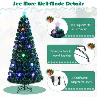Kerstboom groen - 180cm - LED - Kunstkerstboom met Glasvezel Kleurwisselaar - en LED Sneeuwvlokken