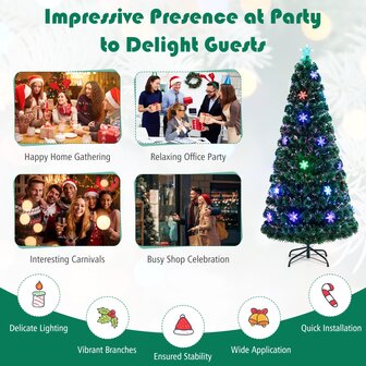 Kerstboom groen - 180cm - LED - Kunstkerstboom met Glasvezel Kleurwisselaar - en LED Sneeuwvlokken