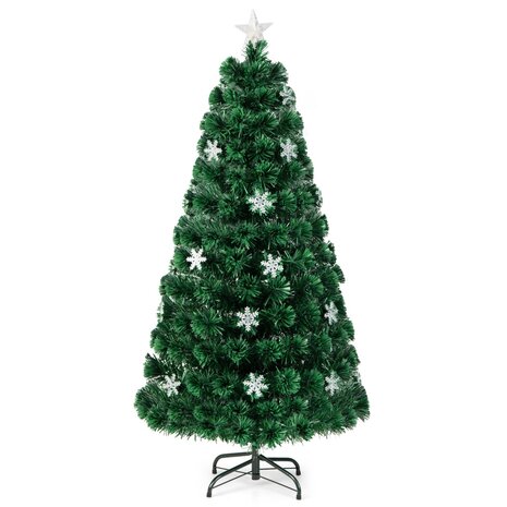 Kerstboom groen - 150 cm - LED - Kunstkerstboom met Glasvezel Kleurwisselaar - en LED Sneeuwvlokken
