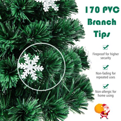 Kerstboom groen - 150 cm - LED - Kunstkerstboom met Glasvezel Kleurwisselaar - en LED Sneeuwvlokken