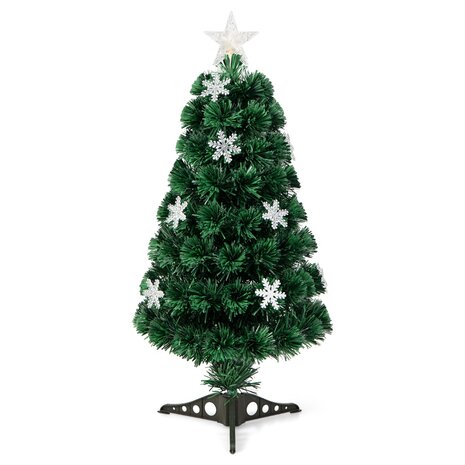 Kerstboom groen - 90 cm - LED - Kunstkerstboom met Glasvezel Kleurwisselaar - en LED Sneeuwvlokken