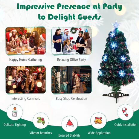 Kerstboom groen - 90 cm - LED - Kunstkerstboom met Glasvezel Kleurwisselaar - en LED Sneeuwvlokken