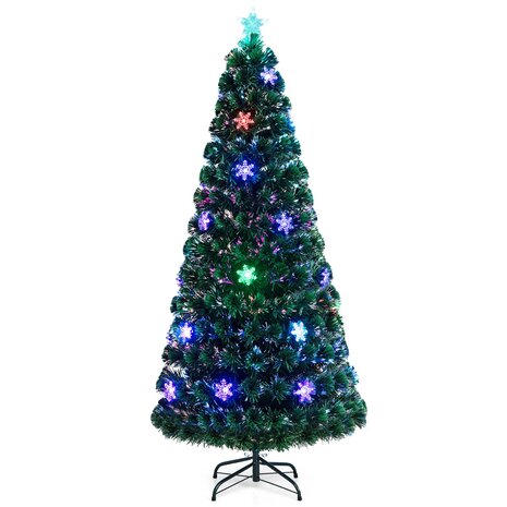 Kerstboom groen - 180cm - LED - Kunstkerstboom met Glasvezel Kleurwisselaar - en LED Sneeuwvlokken