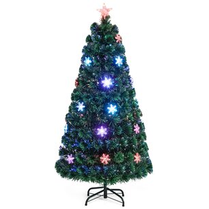 Kerstboom groen - 150 cm - LED - Kunstkerstboom met Glasvezel Kleurwisselaar - en LED Sneeuwvlokken