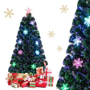 Kerstboom groen - 120 cm - LED - Kunstkerstboom met Glasvezel Kleurwisselaar - en LED Sneeuwvlokken