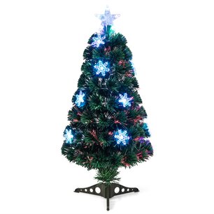 Kerstboom groen - 90 cm - LED - Kunstkerstboom met Glasvezel Kleurwisselaar - en LED Sneeuwvlokken